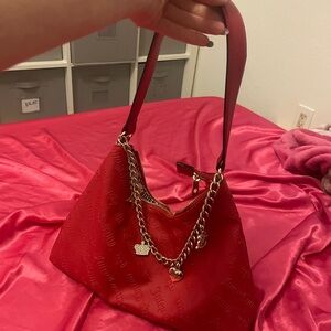 Red Chain-Embellished Women's Bag
